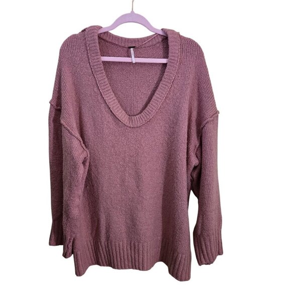 Free People Womens Brookside Sweater Oversized Tunic V-Neck Alpine Rose  Size S - Picture 2 of 8